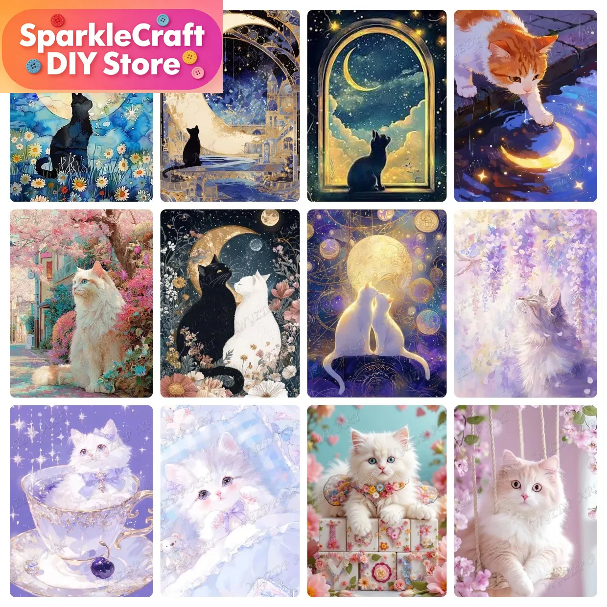 Resin Art Work - Dier Kat Maan Diamant Schilderij Kit