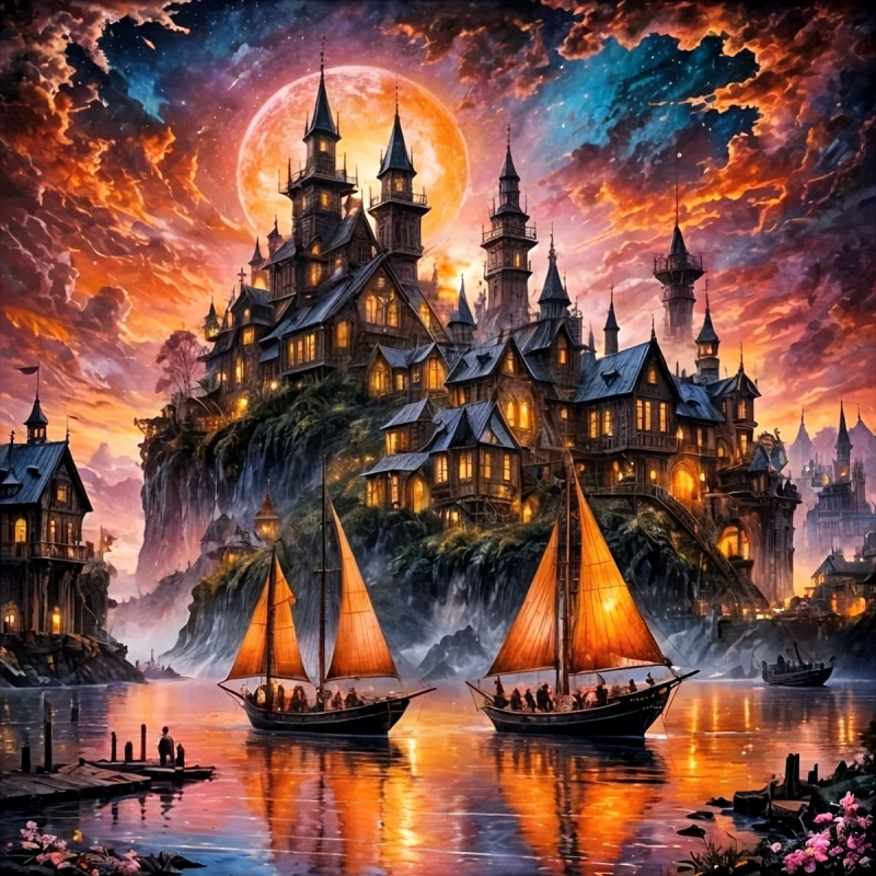 Resin Art Work - Diamond Painting Kit, patroon van kasteel