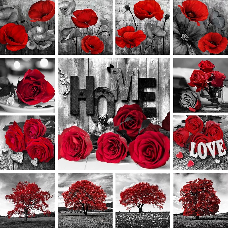 Resin Art Rose - Mozaïek Diamant Rood Zwart Art Landschap