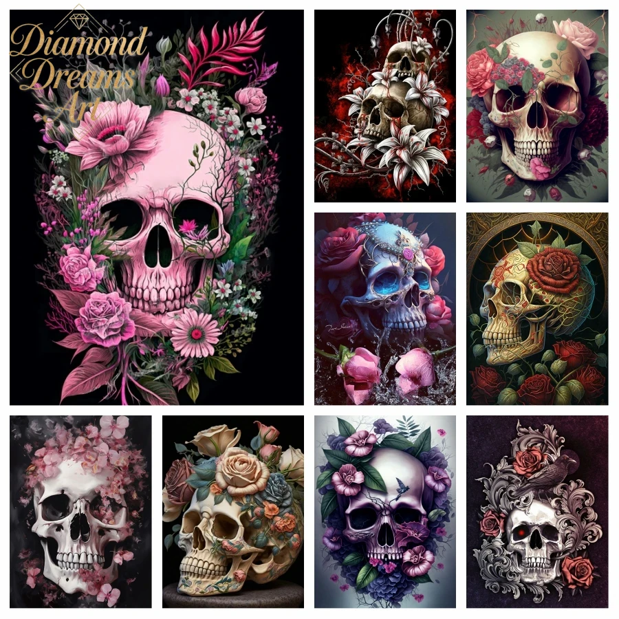 Resin Art Rose - Frameloos, Halloween Schedel Diamant Schilderij Kunst